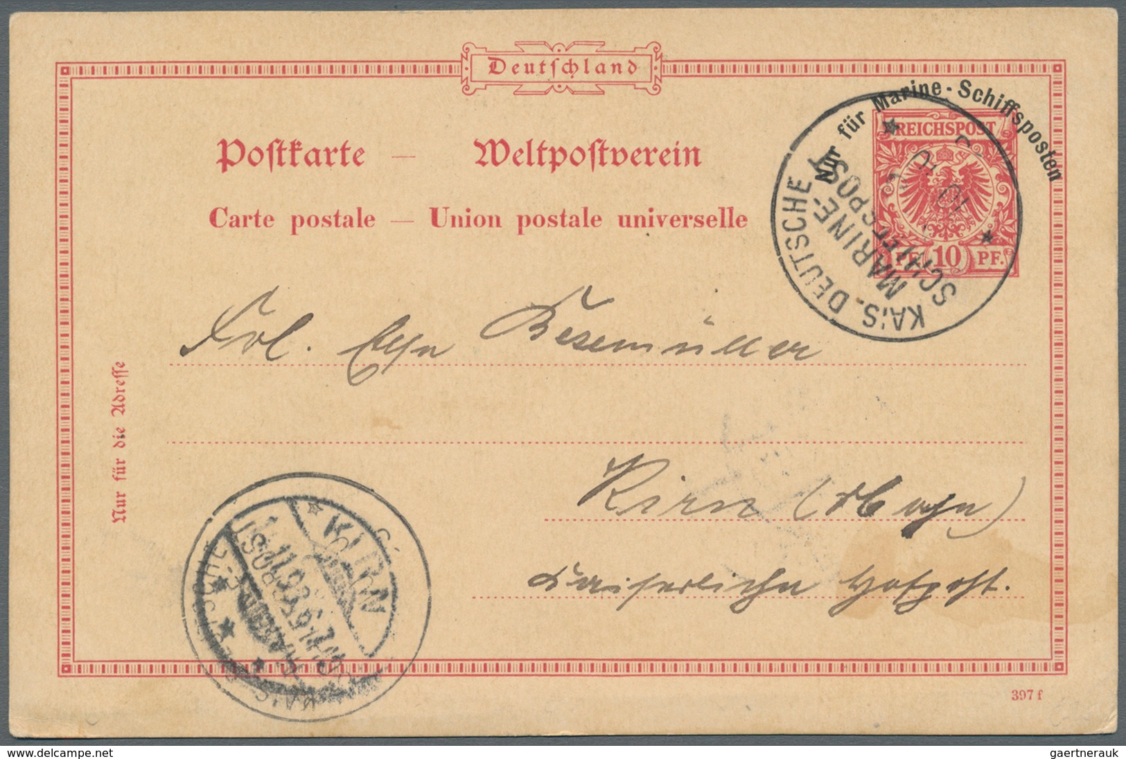 Philippinen: 1898 "SALUD DE MANILA" Illustration On Back Of German Navy Ship Mail Postal Stationery - Philippines