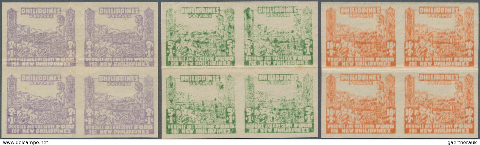 Philippinen: 1942, Semi-Postals, Three Values Complete Each As Imperforate Proof Block Of Four On Un - Philippines
