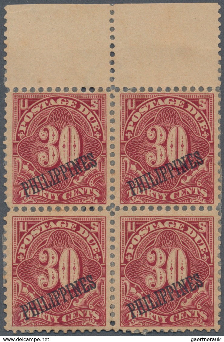 Philippinen - Portomarken: 1899-1901 Postage Due 30c Deep Claret Top Marginal Block Of Four, Mint Wi - Philippinen