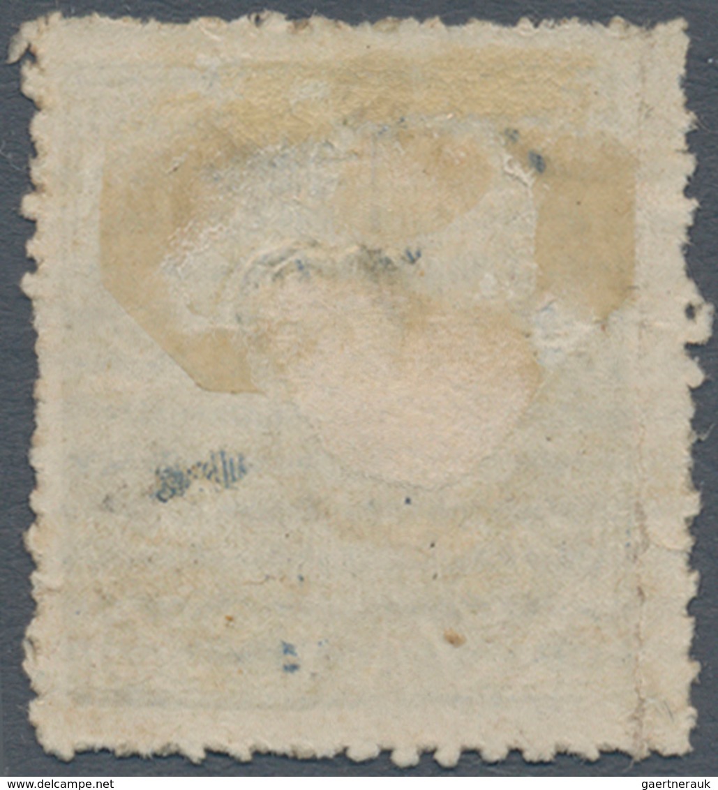 Portugiesisch-Indien: 1871, Type II, 40 R. Blue On Striped Paper, Double Impression Of Value, Unused - Portugiesisch-Indien