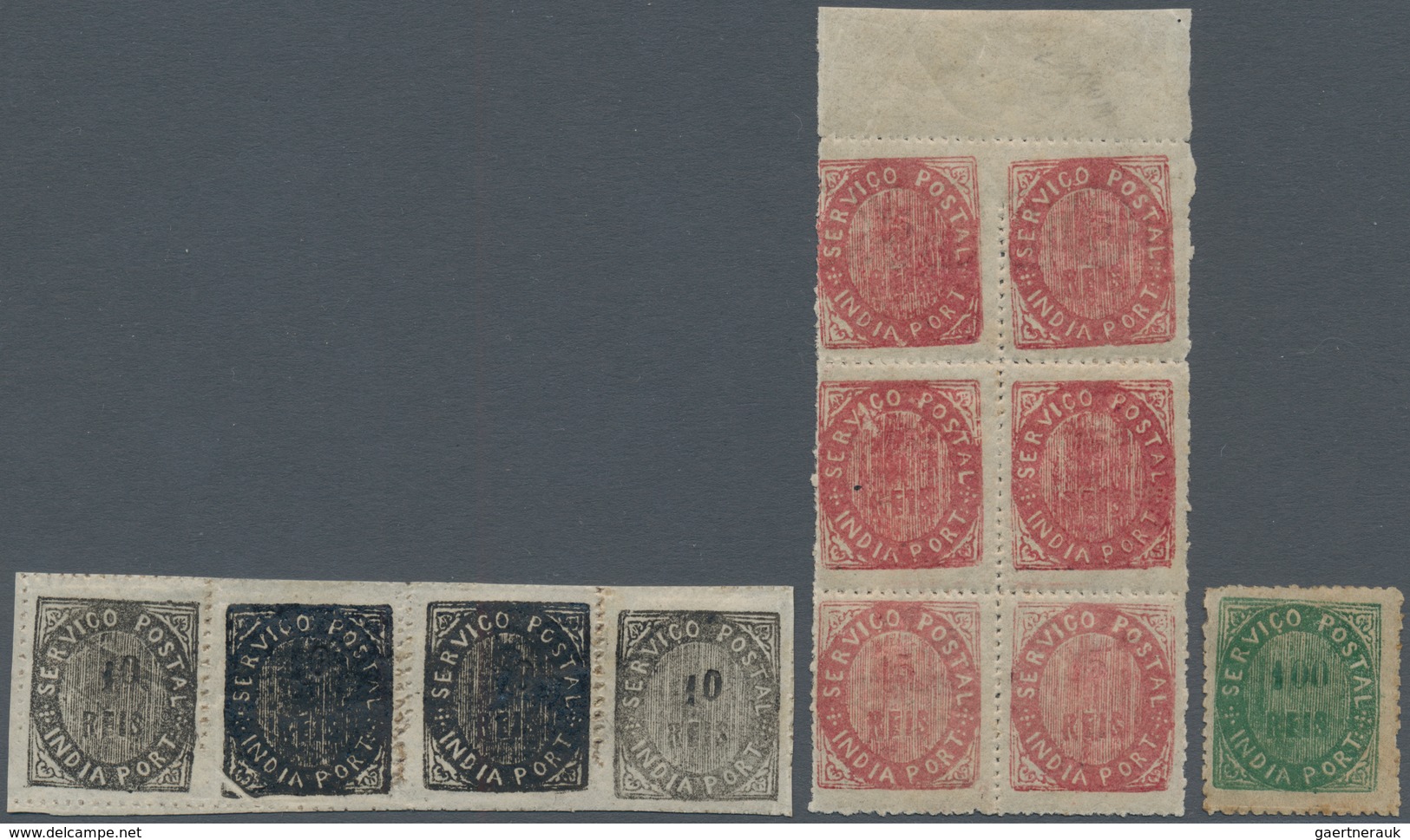 Portugiesisch-Indien: 1875/76, Native Issues, Mint: 1875, 10 R. Black, Type IIA A Horizontal Strip-4 - Inde Portugaise