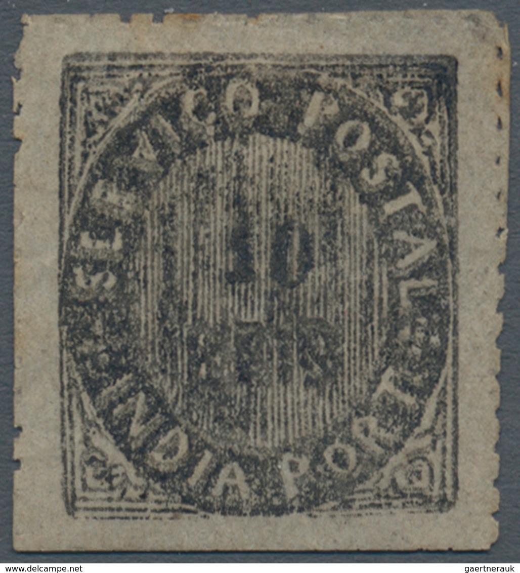 Portugiesisch-Indien: 1876, Type IIB, 10 R. Black, Double Impression Of The Die, Unused No Gum, Scis - Inde Portugaise