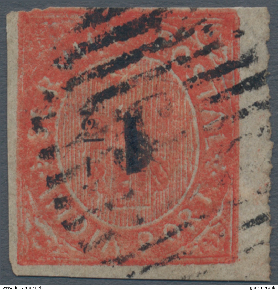 Portugiesisch-Indien: 1881, Local Surcharge 1 1/2 R./20 R. Vermilion Type IIIB, A Pair, Pos. 1 Inver - Portugiesisch-Indien