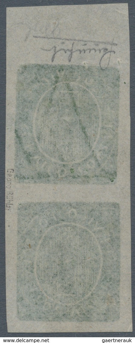 Portugiesisch-Indien: 1883, Local Currency 6 R. Green Type IIID, Vertical Tete Beche Top Margin Pair - Inde Portugaise