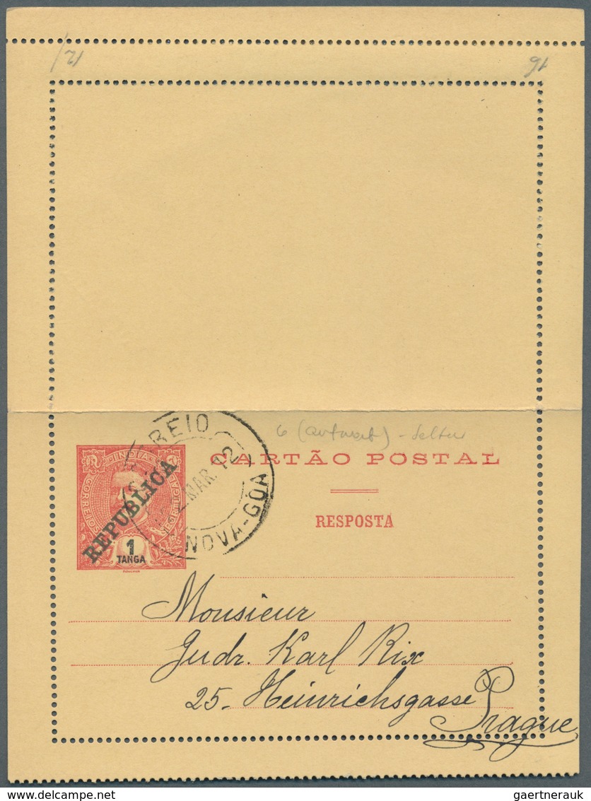 Portugiesisch-Indien: 1912/13, Letter Card Reply ("RESPOSTA") 1 T. Canc. "NOVA GOA 22 MAR 12"; And L - Inde Portugaise