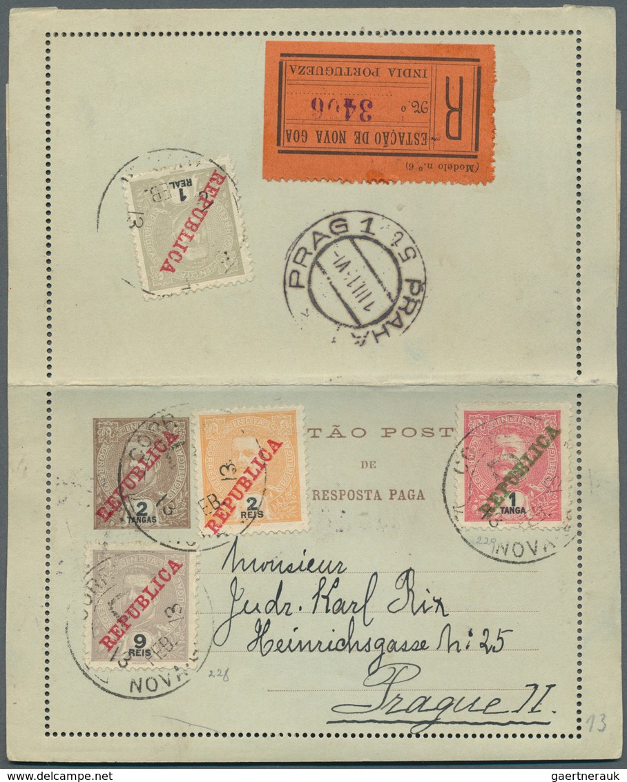 Portugiesisch-Indien: 1912/13, Letter Card Reply ("RESPOSTA") 1 T. Canc. "NOVA GOA 22 MAR 12"; And L - Inde Portugaise