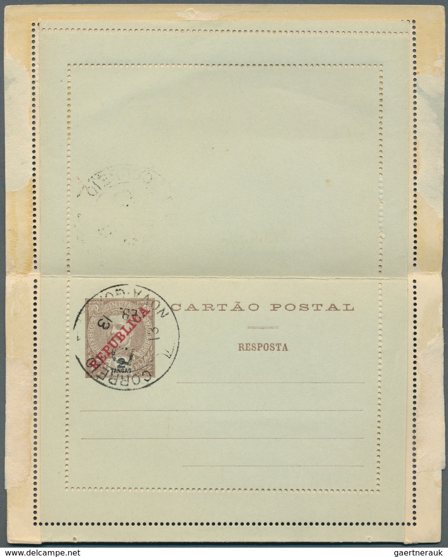 Portugiesisch-Indien: 1912/13, Letter Card Reply ("RESPOSTA") 1 T. Canc. "NOVA GOA 22 MAR 12"; And L - Portugiesisch-Indien