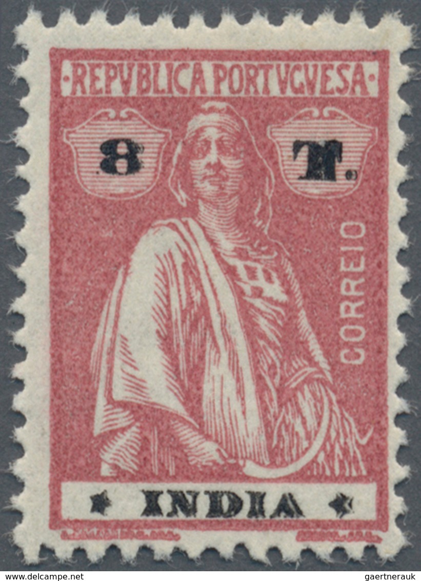 Portugiesisch-Indien: 1913/1925, 8 T, Mint Hinged, With Double Overprint. ÷ 1913/1925, 8 T Schnitter - Portugiesisch-Indien