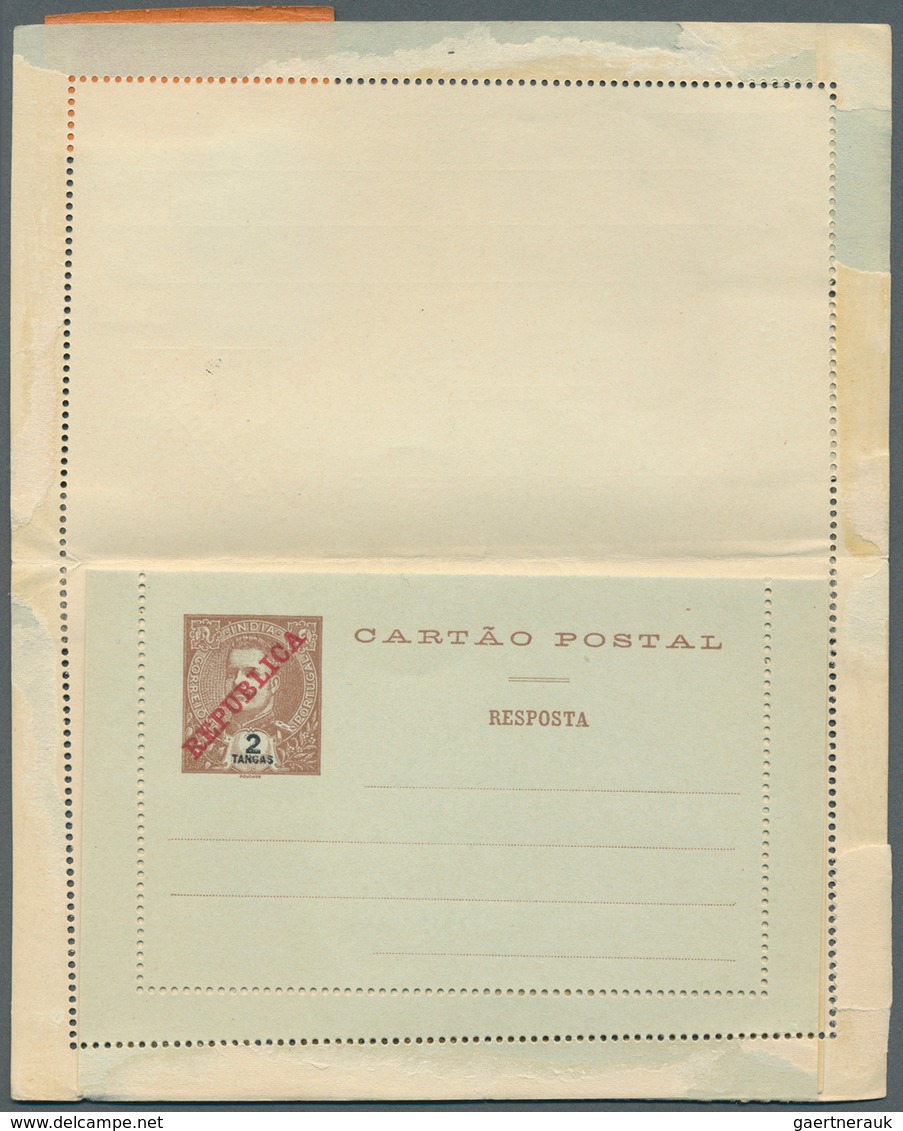 Portugiesisch-Indien: 1913, Letter Card 2 T. With Paid Reply Uprated 3 R., 9 R. And Bisects 6 R./8 R - Portugiesisch-Indien