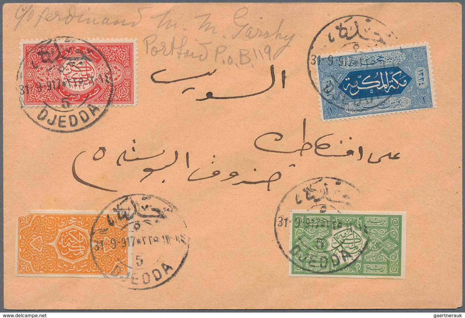 Saudi-Arabien - Hedschas: 1917, Mix Franking Between First And Second Issue, First Issue 1/2 Pia. Re - Saudi-Arabien