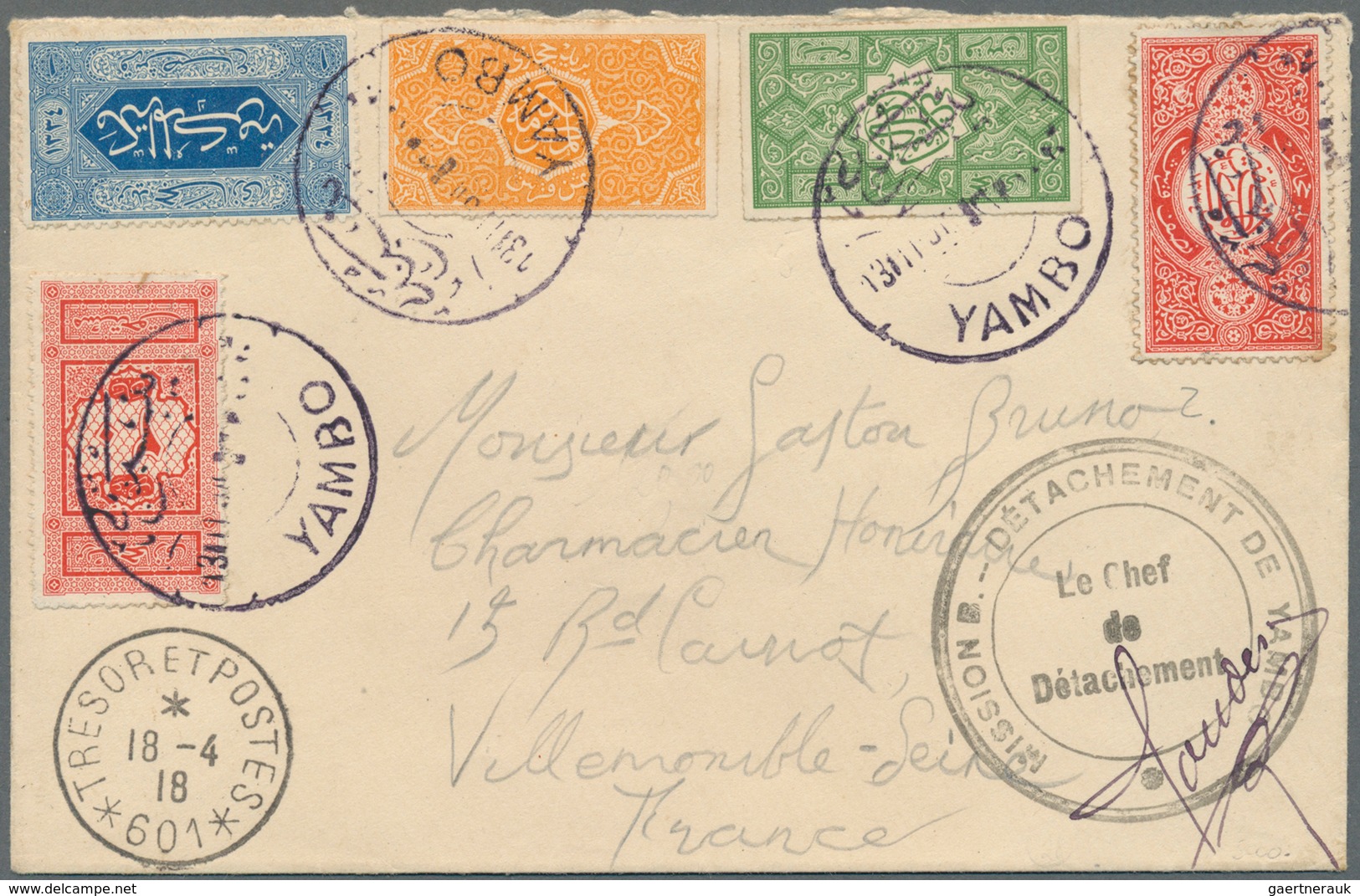 Saudi-Arabien - Hedschas: 1918, French Military Post With "TRRESOR ET POSTES 601" Postmark, Stamps C - Arabie Saoudite