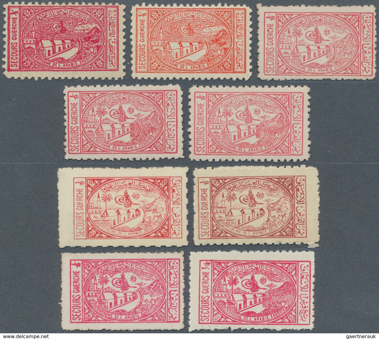 Saudi-Arabien - Zwangszuschlagsmarken: 1937/56, Charity Tax 1/2 G. In Various Shades Of Red, Sc.4a L - Saudi-Arabien