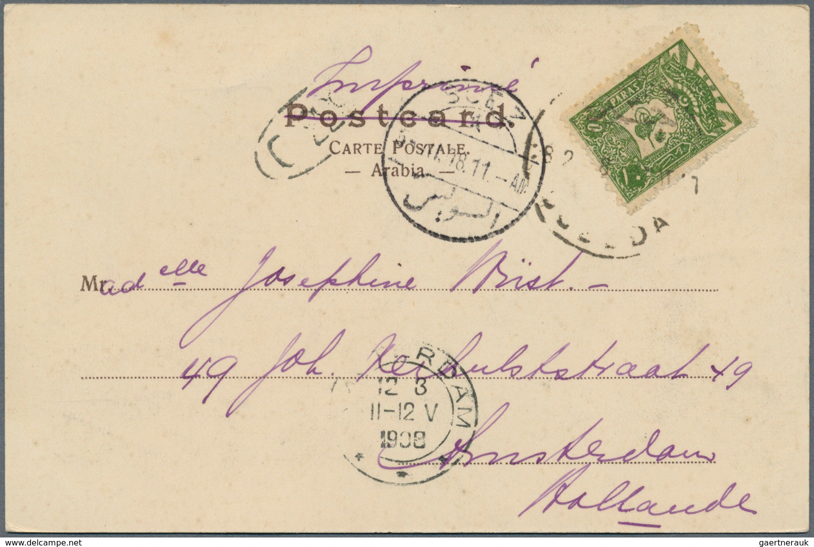 Saudi-Arabien - Stempel: 1908, Postcard "Palais Du Gouvernement JEDDAH" Postally Used With "DJEDDA" - Saudi Arabia