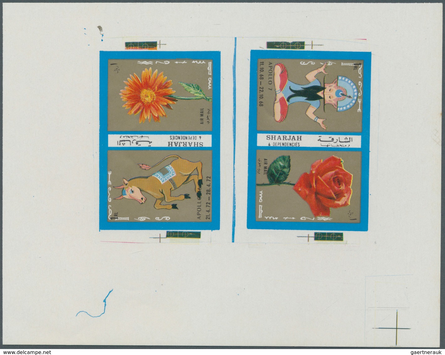 Schardscha / Sharjah: 1972, Zodiac Signs/Flowers/Space, Three Different Imperforate Proofs On Ungumm - Sharjah