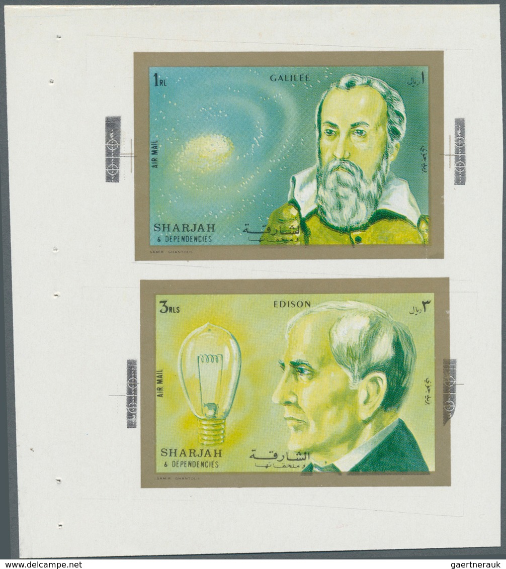 Schardscha / Sharjah: 1972, Scientists Galilei 1r. And Edison 3r. Printed Together In Sheet Form In - Schardscha