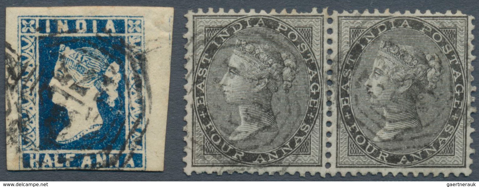 Singapur: 1854/1856: Indian Lithographed ½a. Deep Blue, Used In Singapore And Cancelled By Numeral " - Singapour (...-1959)