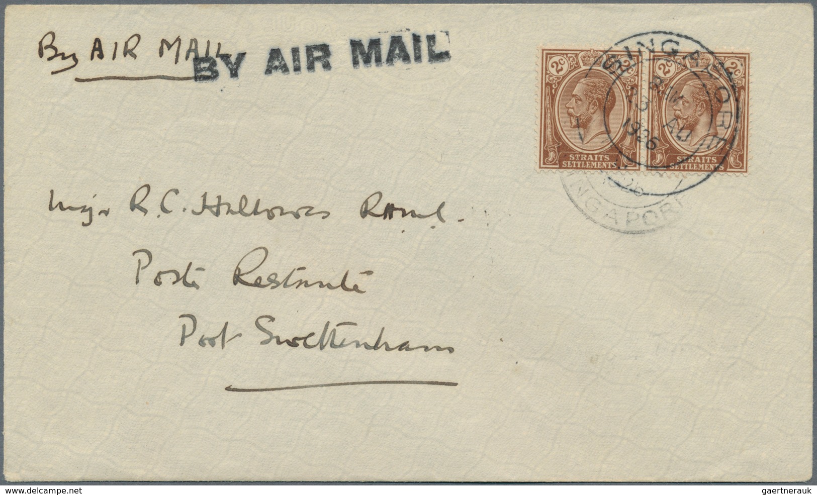 Singapur: 1926 (21.8.), Internal Airmail Letter By Air Survey Company At 4c. Local Rate Bearing Hori - Singapour (...-1959)