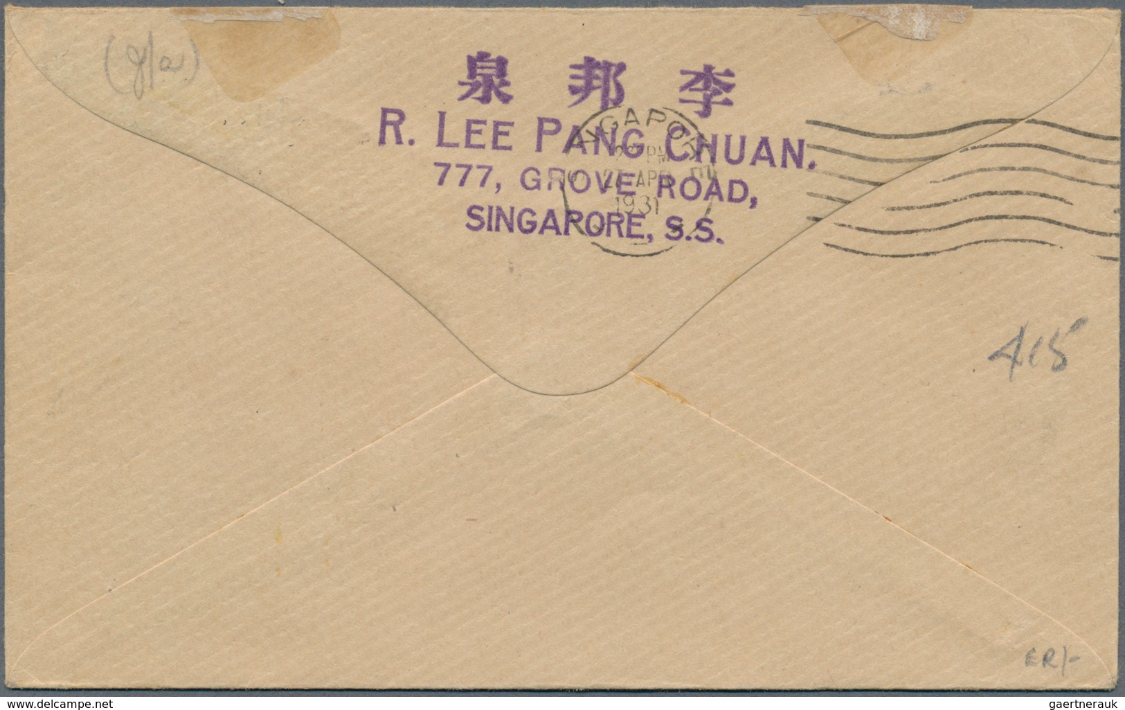 Singapur: 1931, KATONG: Straits Settlements KGV 35c. Scarlet/purple, 5c. Orange (pair) And 3c. Green - Singapur (...-1959)