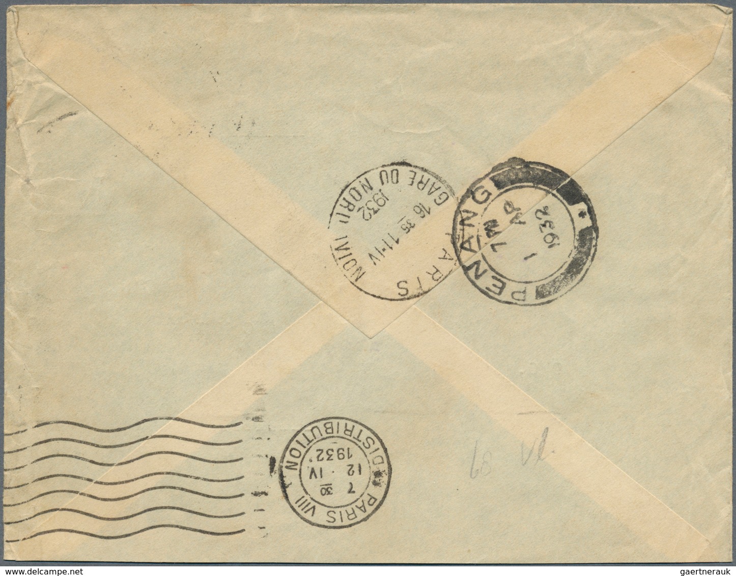 Singapur: 1932 (31.3.), Advert. Airmail Cover Of 'Banque De L'Indochine' Bearing Straits Settlements - Singapour (...-1959)