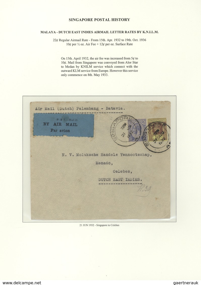 Singapur: 1932, Cover With Label "BY AIR MAIL" Franked With 10c. And 12c. Sent To CELEBES/DUTCH EAST - Singapur (...-1959)