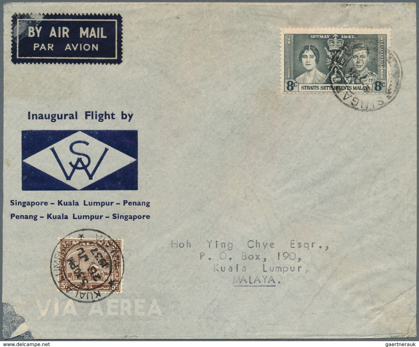 Singapur: 1937, 28 JUN, Special First Flight Cover Printed By Wearne Bros. Ltd For The First Flight - Singapour (...-1959)