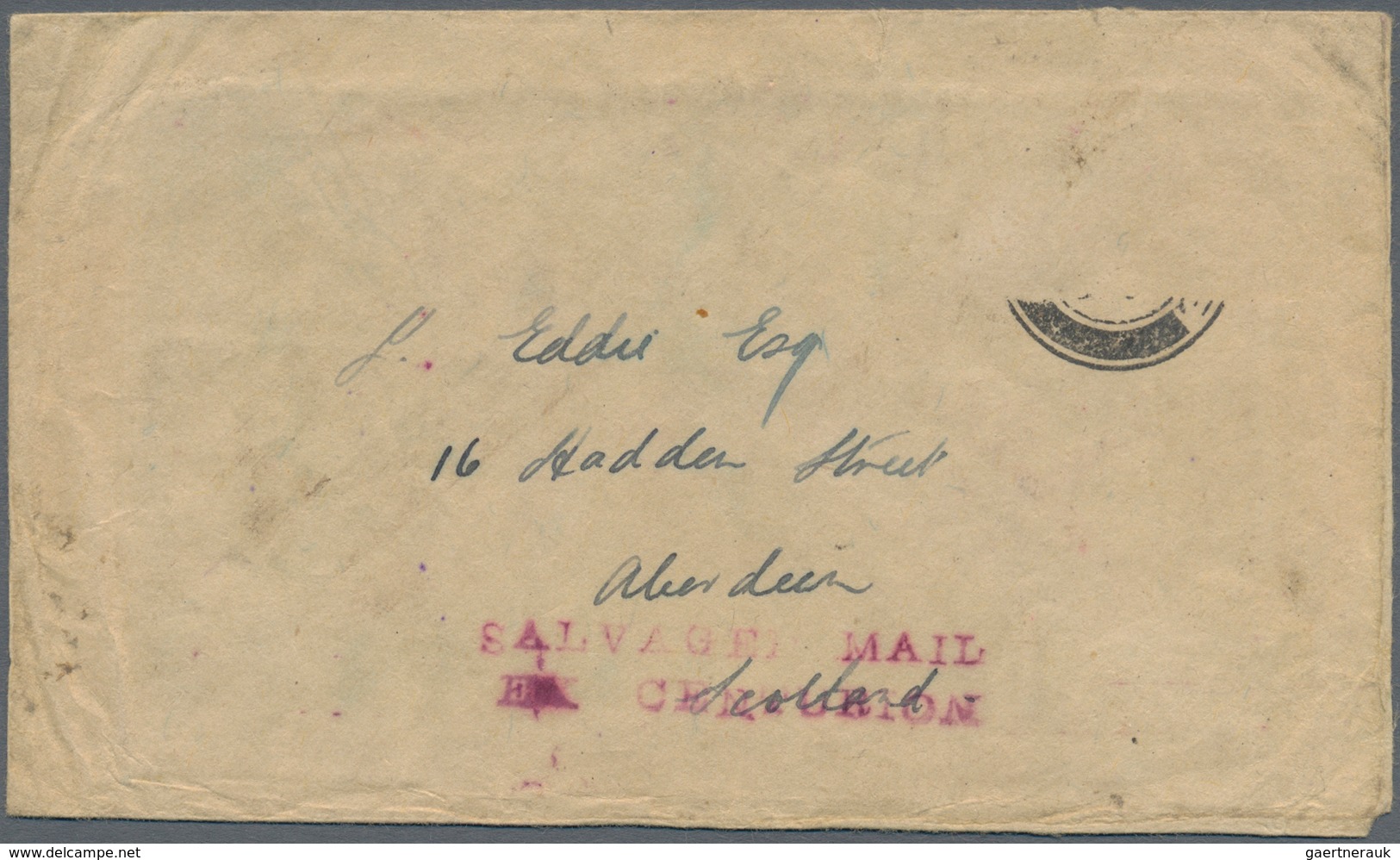 Singapur: 1939, Crash Mail Envelope With Twolined "SALVAGED MAIL/EX CENTURION". Mail Left Malaya In - Singapur (...-1959)