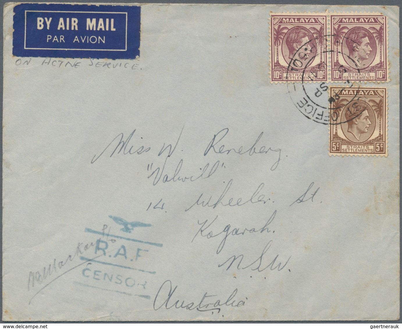 Singapur: 1940, Two Airmail Letters Snet Via Britsh Filed Post Office - S.P. 501, Which Was Located - Singapour (...-1959)