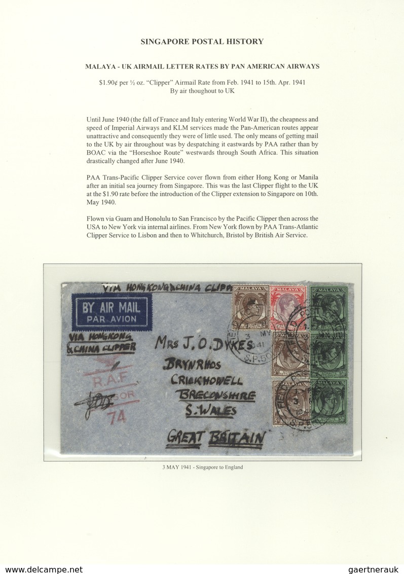 Singapur: 1940, Airmail-letter Malaya, Mixed Franking, Flown Via Hong Kong /China Clipper, $1.90c. P - Singapour (...-1959)