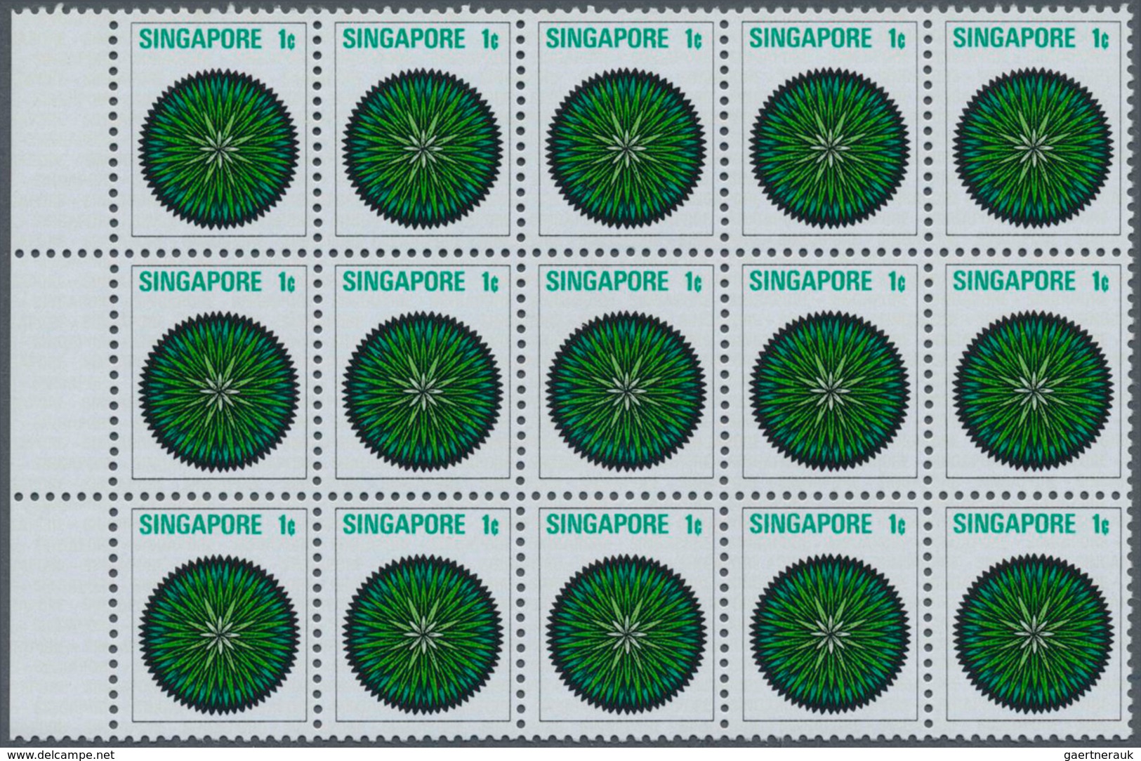 Singapur: 1973, Flowers And Fruits Defintives Complete Set Of 13 In Blocks Of 15, Mint Never Hinged, - Singapour (...-1959)