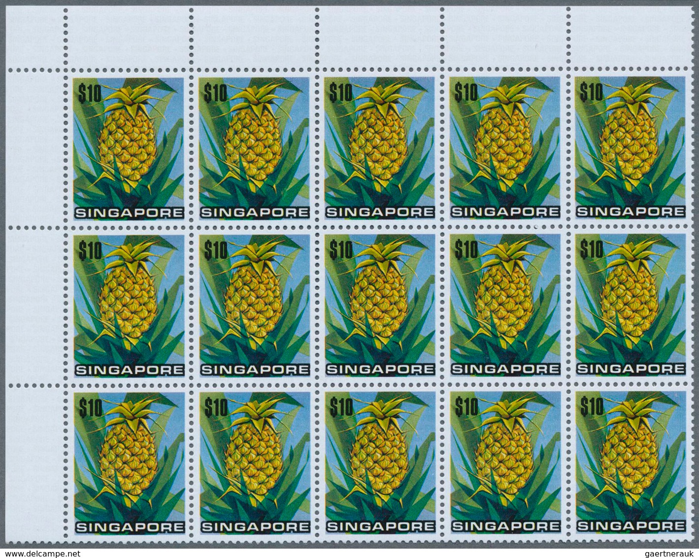 Singapur: 1973, Flowers and Fruits defintives complete set of 13 in blocks of 15, mint never hinged,