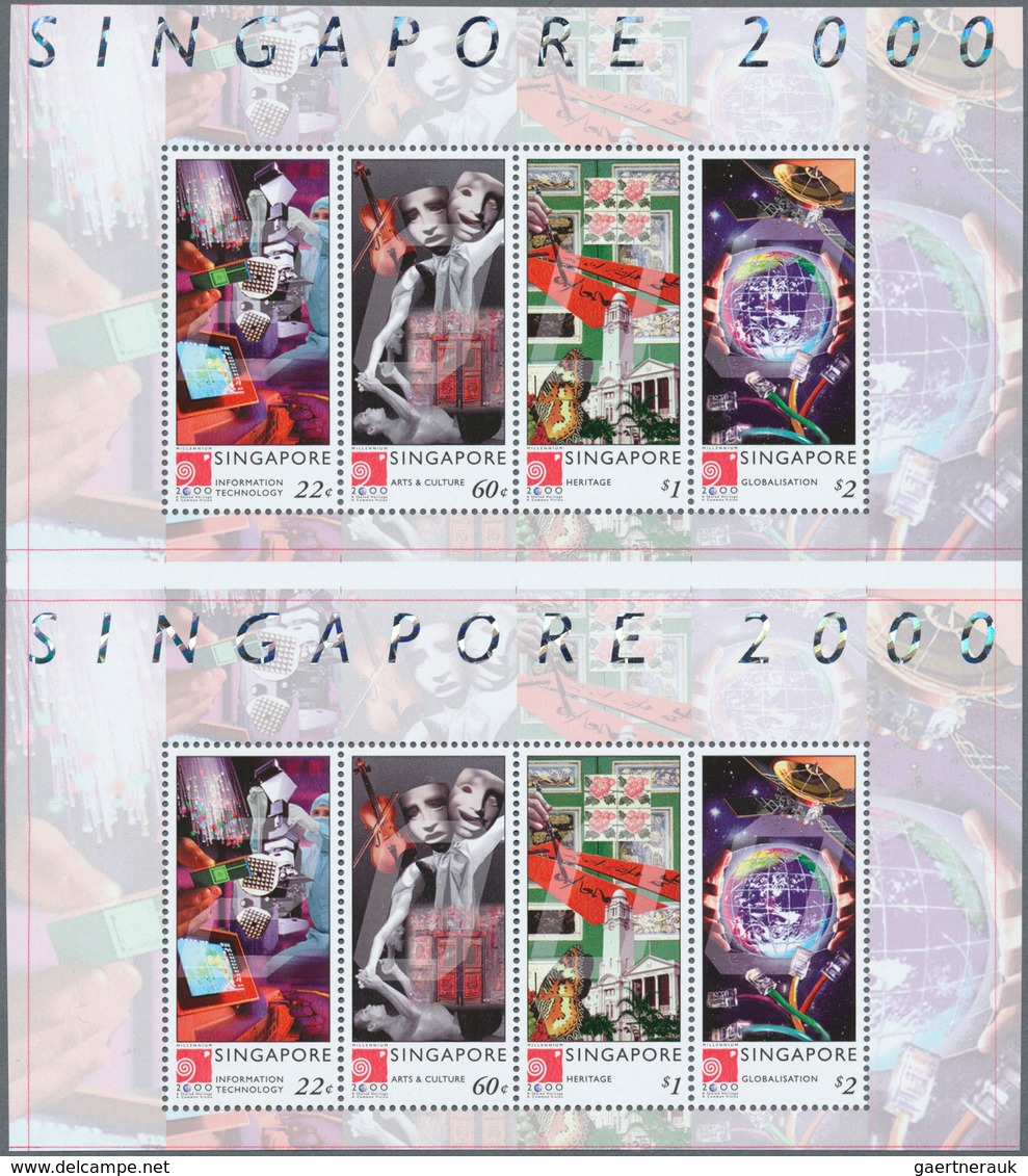 Singapur: 2000, Singapore. MILLENNIUM. The Set's Souvenir Sheet In An Uncut Vertical Block Pair. Min - Singapour (...-1959)