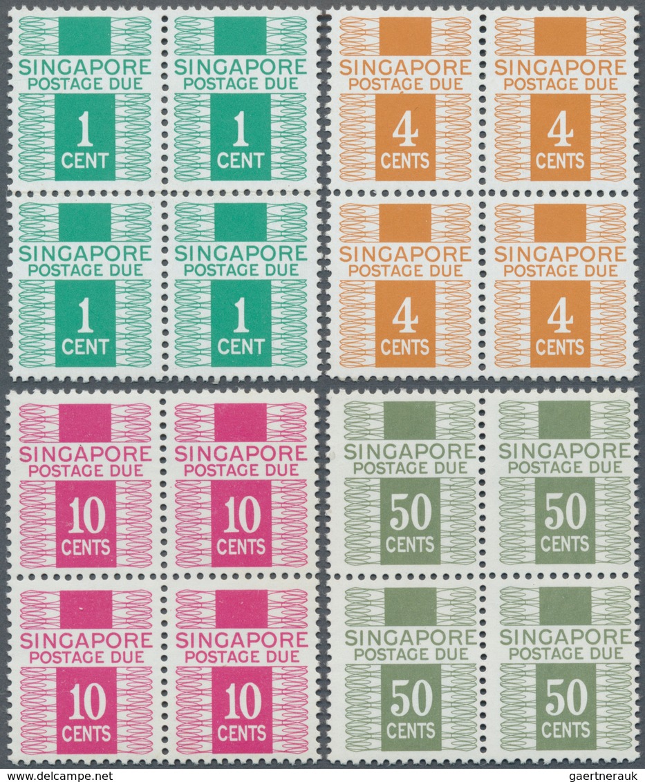 Singapur - Portomarken: 1977, Cypher No Watermark, 1c., 4c., 10c. And 50c., Four Values In Blocks Of - Singapour (1959-...)