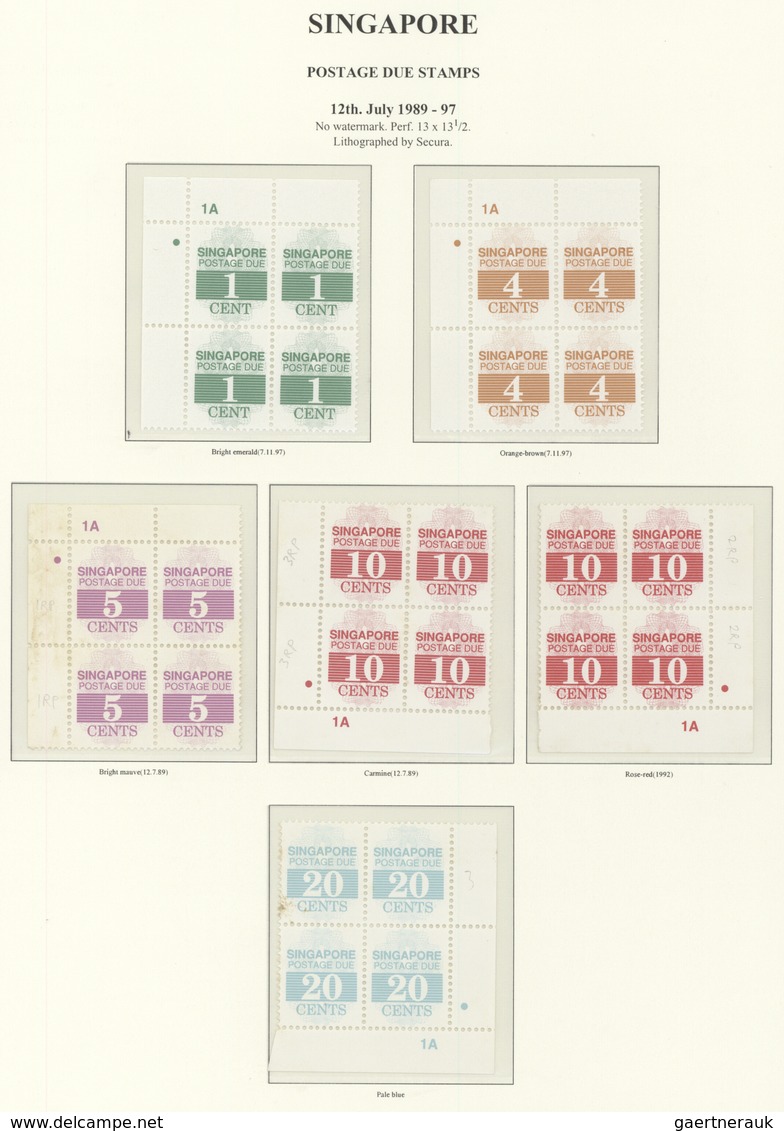 Singapur - Portomarken: 1989/1997, Cypher On Striated Field, 1c. To $1, Set Of Ten Plate Blocks, Unm - Singapur (1959-...)