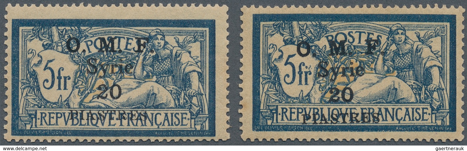 Syrien: 1920, 20pi. On 5fr. With Black Overprint Both Types, Mint Hinged Tiny Gum Spots, Signed Calv - Syrien