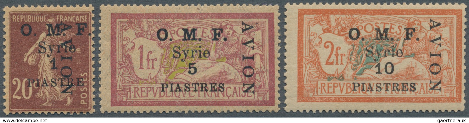 Syrien: 1921, Airmails, Vertical "AVION" Overprints, Complete Set Of Three Values, Mint O.g. Previou - Syrie