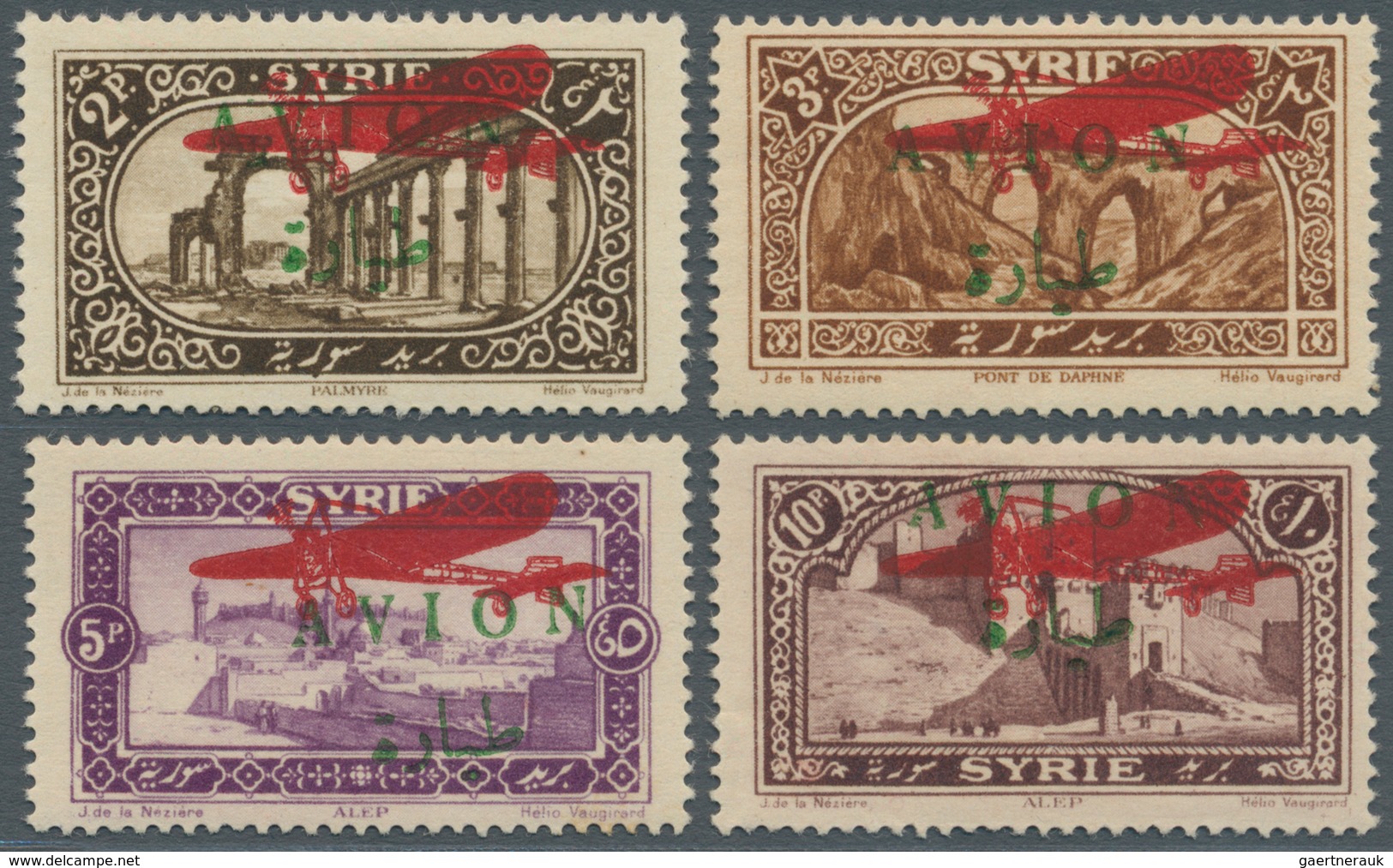 Syrien: 1925, Airmails, Red "Plane" Surcharge On Green "AVION" Oveprints, Not Issued, Complete Set O - Syrie