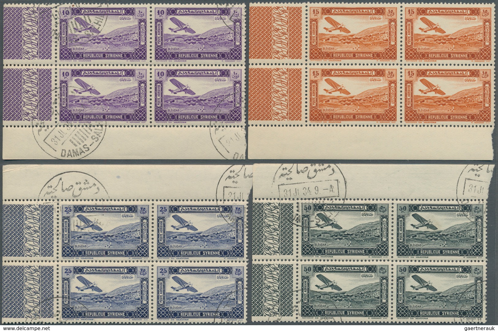 Syrien: 1934, 10th Anniversary of Republic, 0.10pi. to 100pi., complete set of 29 values as marginal