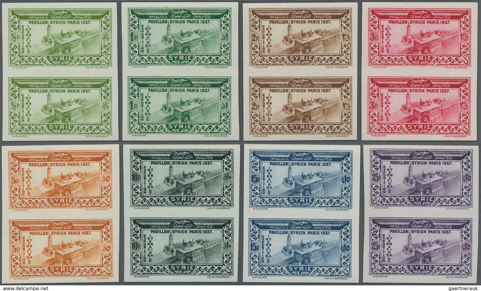 Syrien: 1937, EXPO PARIS Complete Set Of 8 Values Imperf Pairs, Mint Never Hinged In Very Good Quali - Syrien