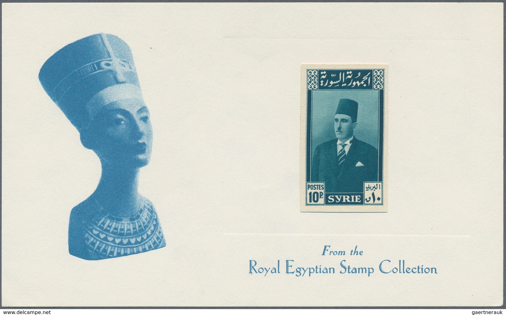 Syrien: 1946, President Shukri El Kuwatli 10 Pi. Deep Blue Imperf Proof Mounted On Die Sunk Card, Pr - Syrien