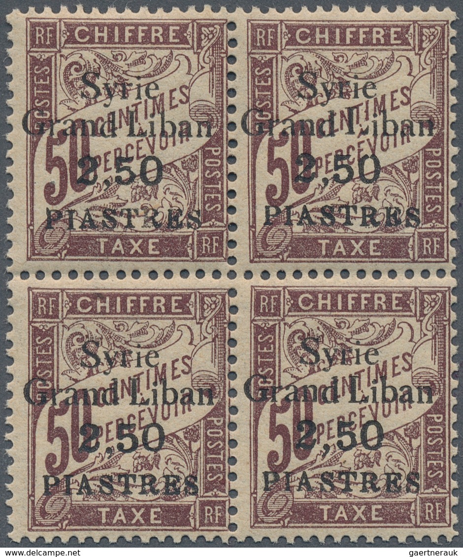 Syrien - Portomarken: 1923, 2.50pi. On 50c. Lilac-brown, Not Issued, Block Of Four, Unmounted Mint. - Syrie