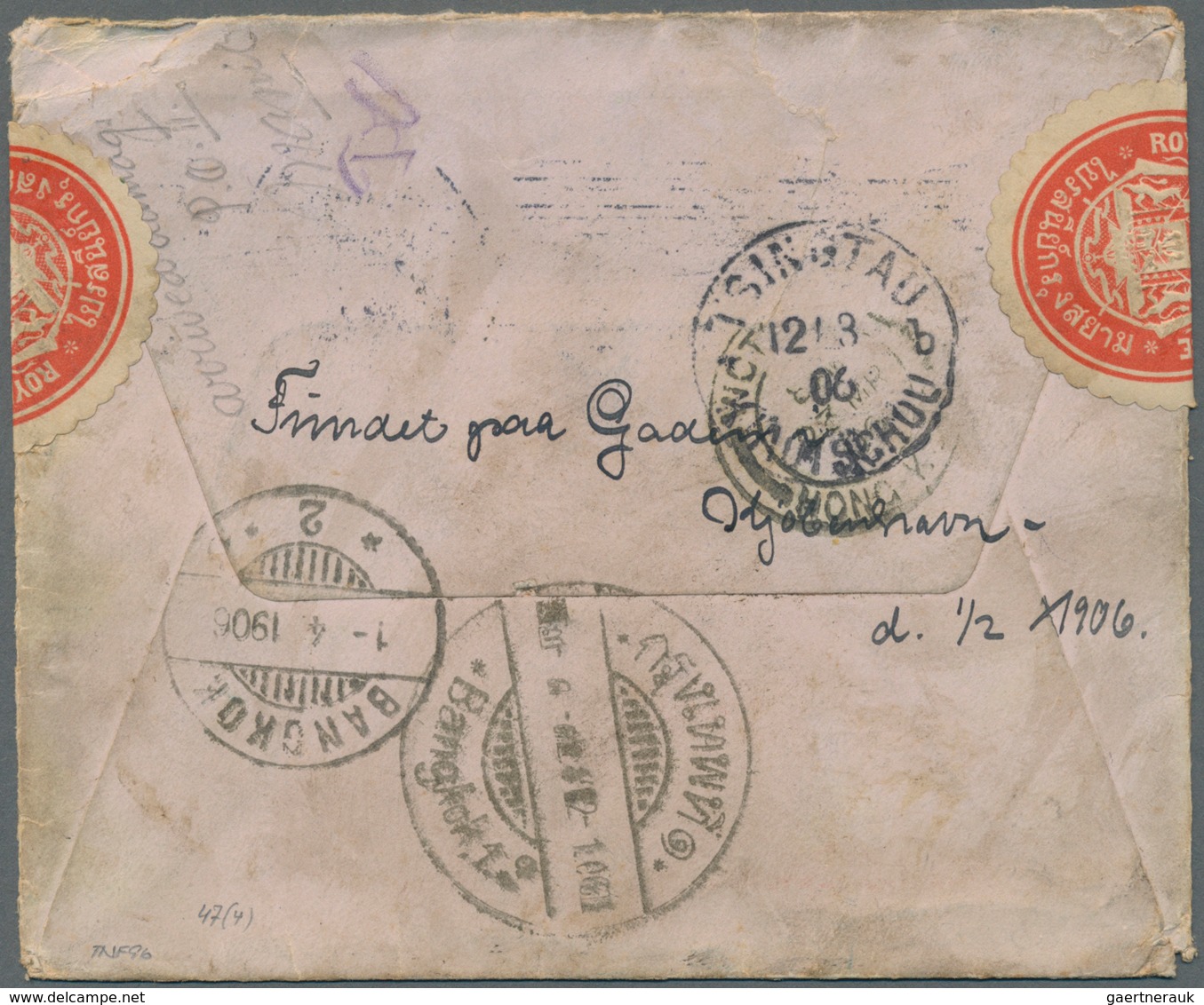 Thailand - Verschlussmarken: 1906, Denmark Cover 5 Oe. (4) Tied "KJOBENHAVN 1 2 06" To Small Cover T - Thailand