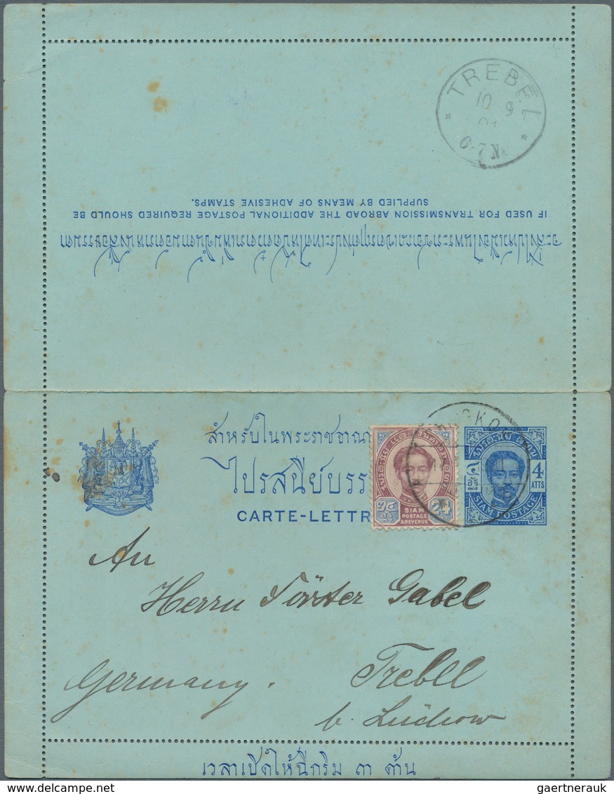 Thailand - Ganzsachen: 1901. Postal Stationery Letter Card (few Spots) 4a Blue Upgraded With SG 17, - Thaïlande
