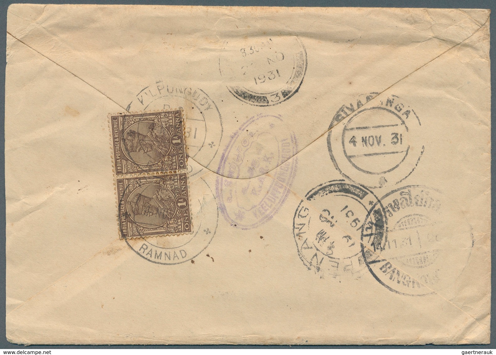 Thailand - Stempel: 1931.MISSENT TO BANGKOK: Cover From India Addressed To Batu Bahat, Johore State, - Thaïlande