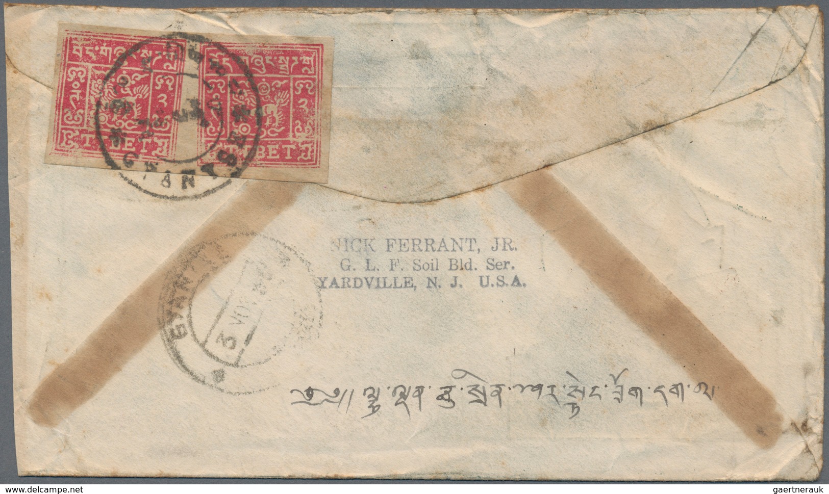 Tibet: 1941-47 2t. Carmine-red Horizontal Pair Tied By Gyantse Double-ring D/s To Reverse Of Illustr - Autres - Asie