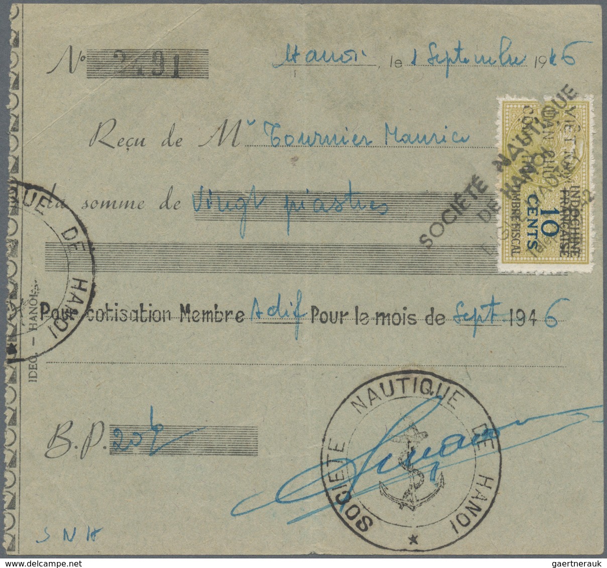 Vietnam-Nord (1945-1975): 1945/46, Fiscals/timbre Fiscal With VIET-NAM Ovpt. On Receipts: 2 C., 8 C. - Viêt-Nam