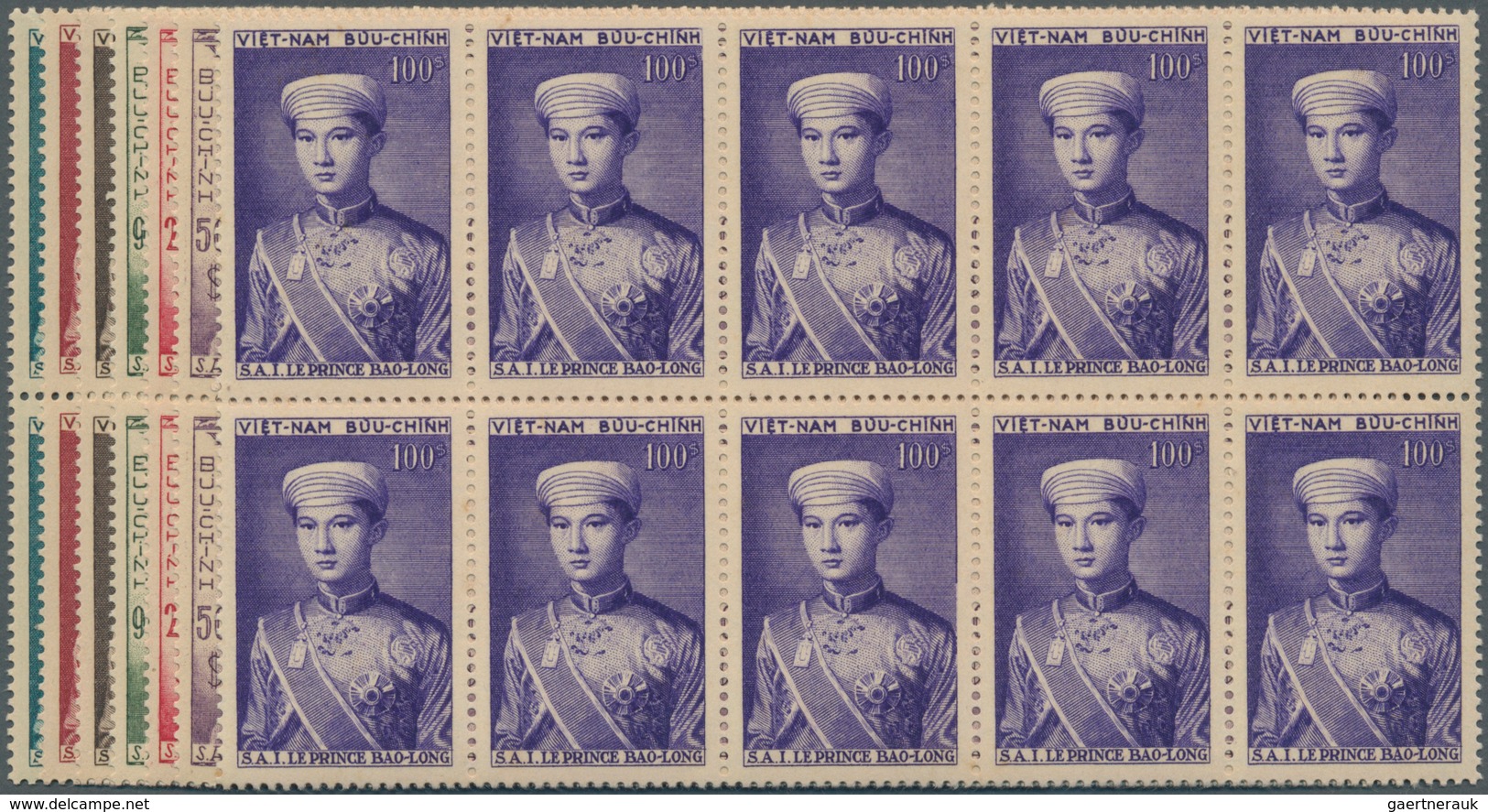 Vietnam-Süd (1951-1975): 1954, Prince Bao Long Complete Set Of Seven 40c. To 100p. In Blocks/10, Min - Vietnam