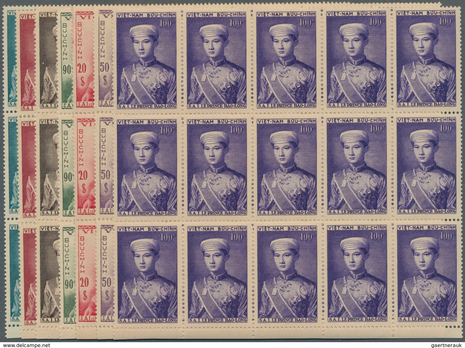 Vietnam-Süd (1951-1975): 1954, Prince Bao Long Complete Set Of Seven 40c. To 100p. In Blocks/15, Min - Vietnam