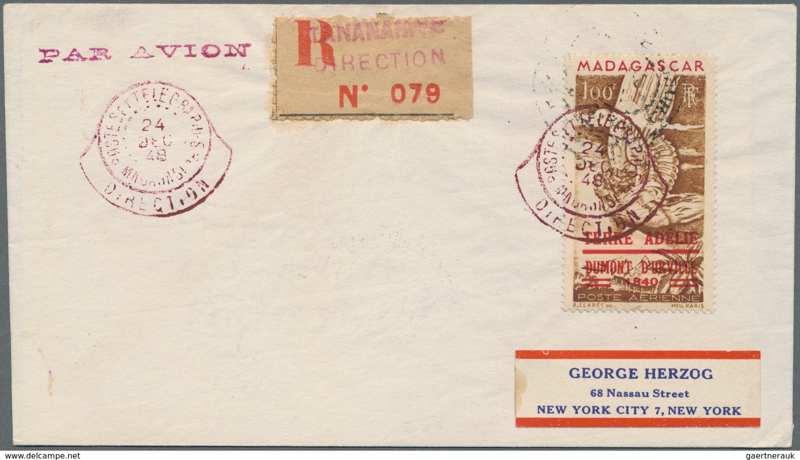 Thematik: Antarktis / Antarctic: 1948, Malagasy Republic. Single Franking 100fr Allegory Of Air Mail - Autres & Non Classés