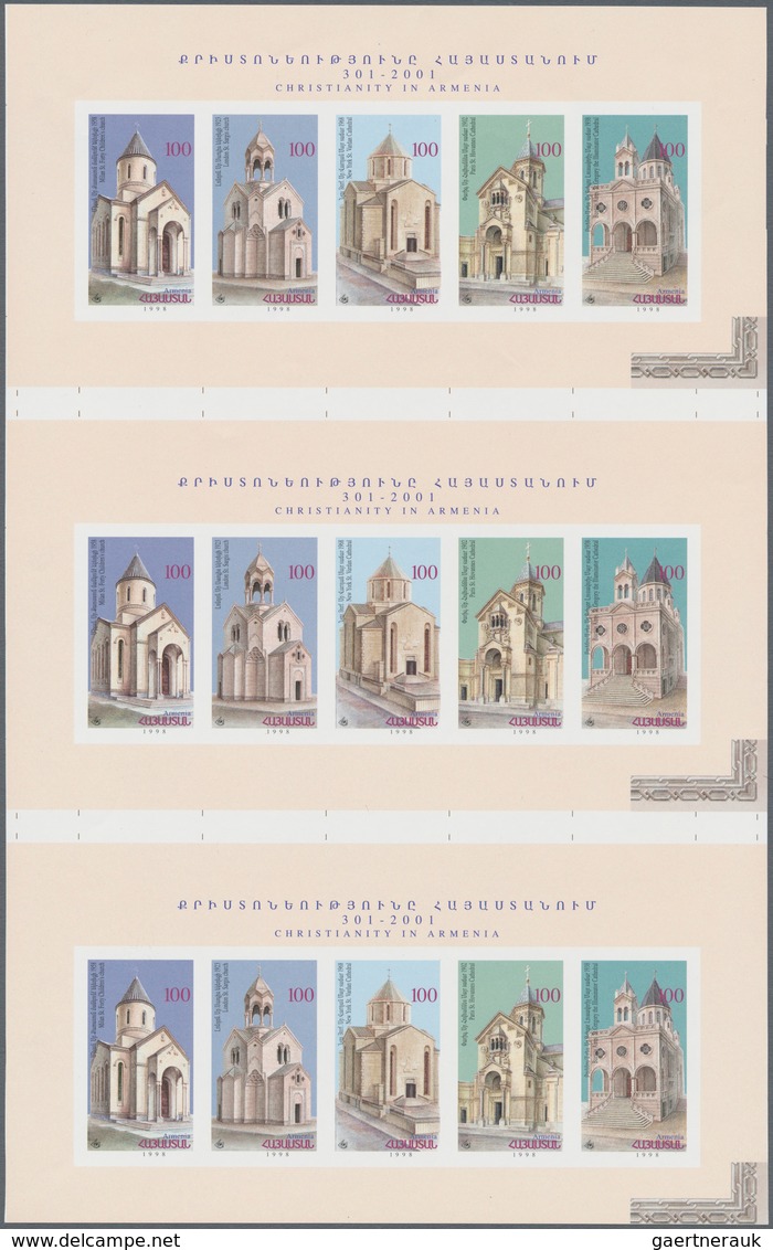 Thematik: Bauwerke-Kirchen / Buildings-churches: 1998, Armenia. Sheet Containing A Vertical Strip Of - Eglises Et Cathédrales