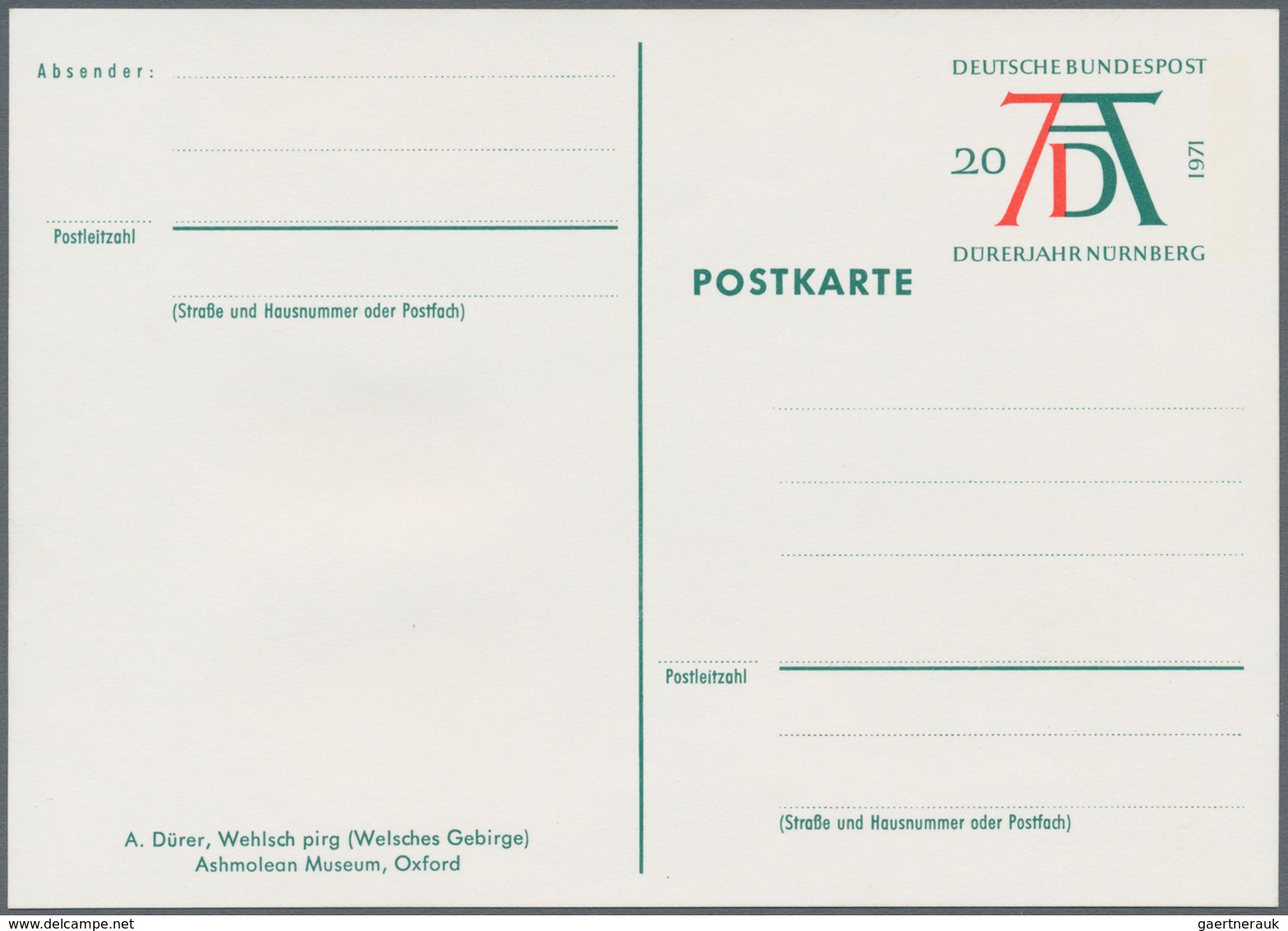 Thematik: Druck-Dürer / Printing-Dürer: 1971, FRG. Special Postcard To The DÜRER Year. Front Side Pi - Sonstige & Ohne Zuordnung